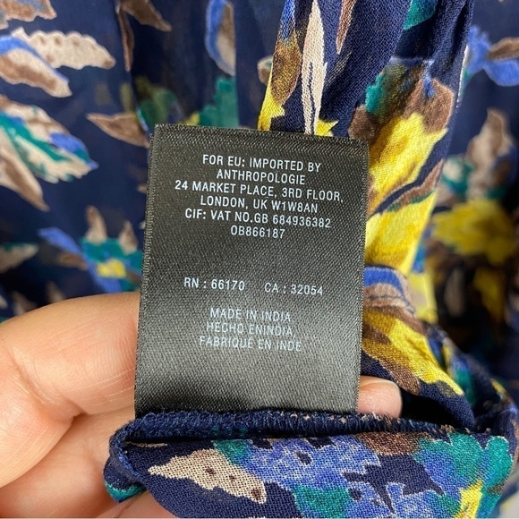 ANTHROPOLOGIE Meadow Rue Strasser Floral Print Embellished Long Sleeve Blouse XS - Picture 8 of 15